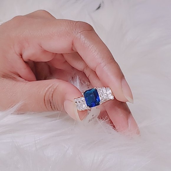 Silver Filled Blue Sapphire & White Quartz Ring - Picture 4 of 8